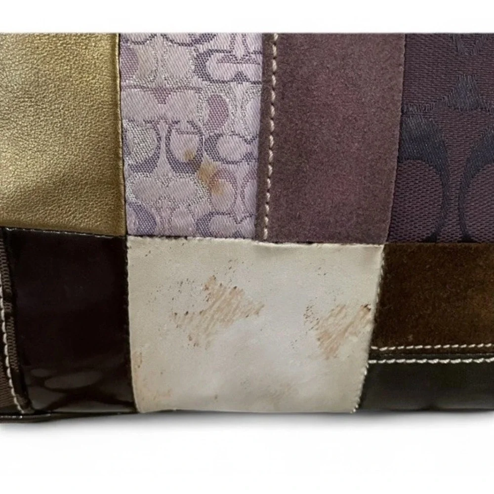 Coach Patchwork Tote Vintage Y2K Boho Multicolor Suede Leather Canvas Bag - Picture 4 of 16